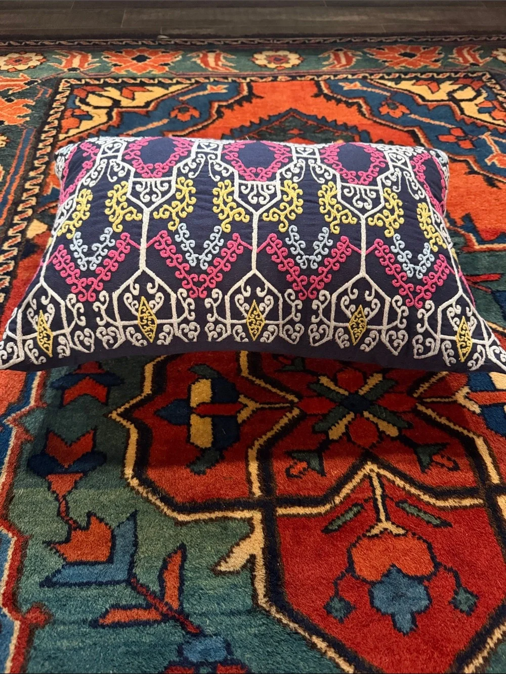 Traditional Block print John Robshaw 12 x 18 hand embroidered Throw Pillow